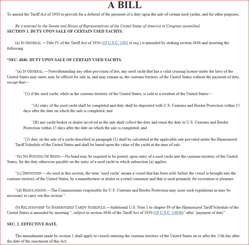 H.R. 2369 foreign flagged yacht sales