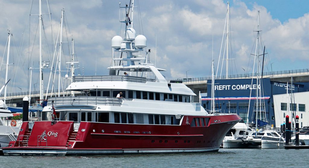 Qing megayacht at Rivergate Shipyard & Marina in Brisbane Australia