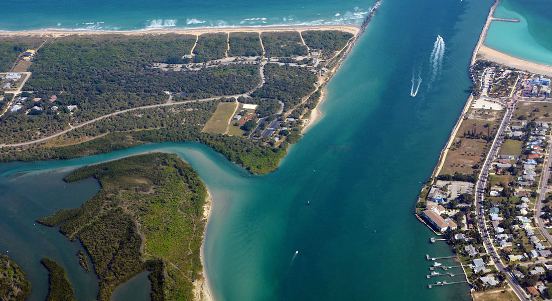 the Fort Pierce Inlet location of the Indian River Terminal megayacht refit and megayacht service yard for Derecktor Fort Pierce