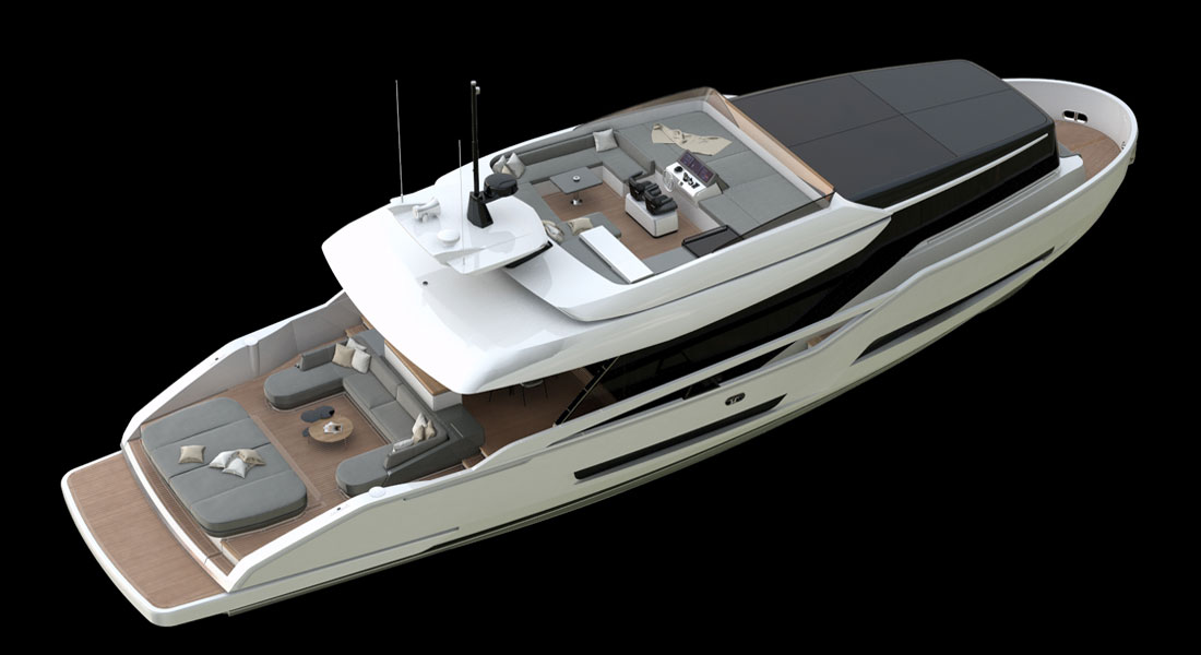 ISA Yachts Extra 76 megayacht aerial view