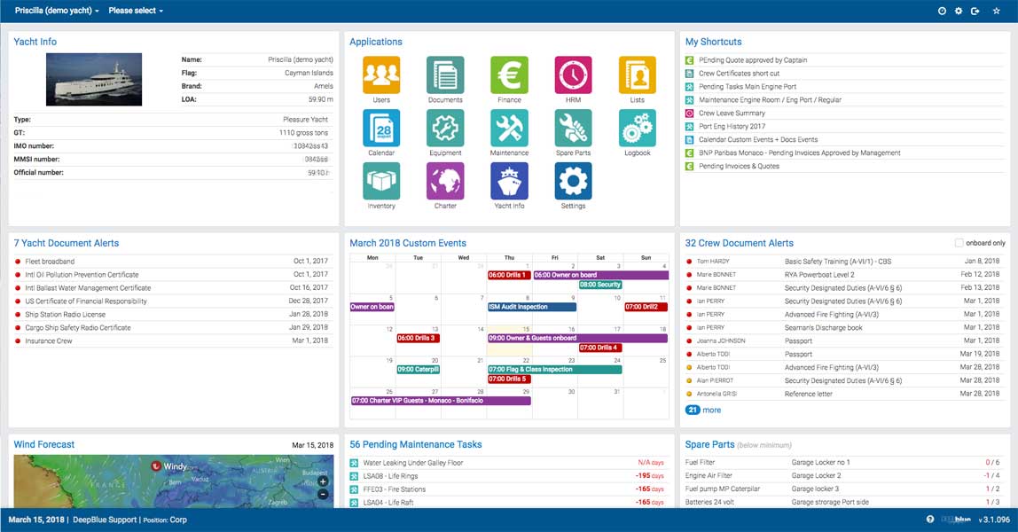 Deep Blue megayacht management software