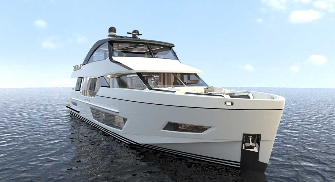 Ocean ALexander 84R megayacht artist's rendering of the exterior lines