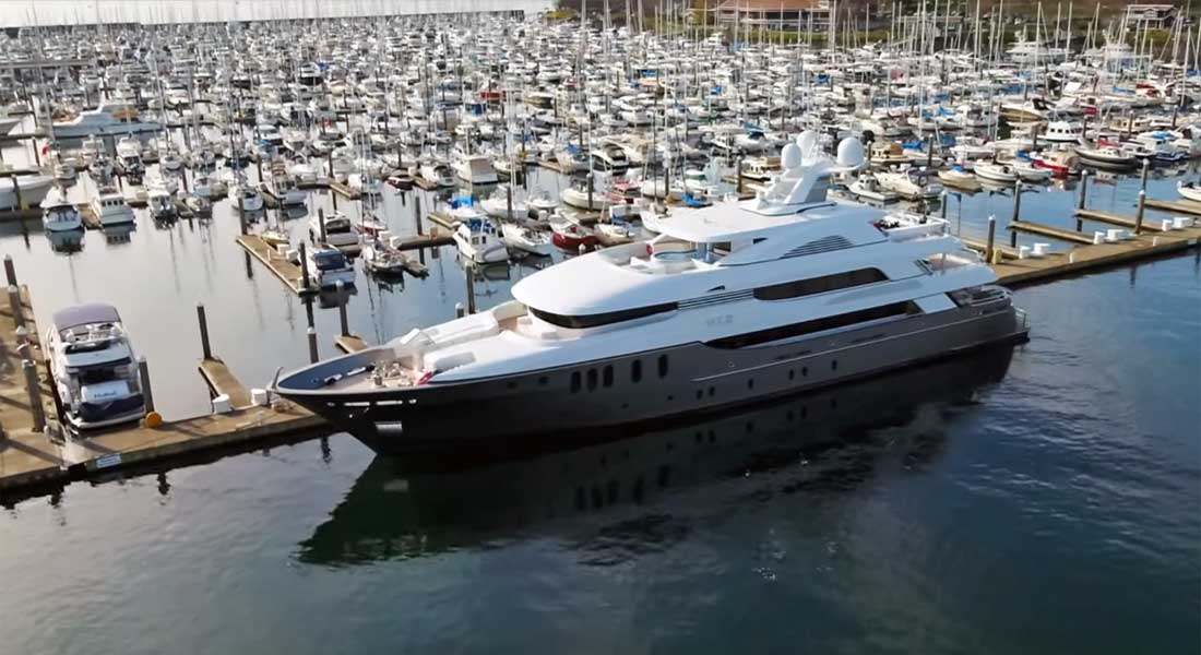 aerial view of Delta Marine's MLR megayacht in Elliott Bay Marina in Seattle