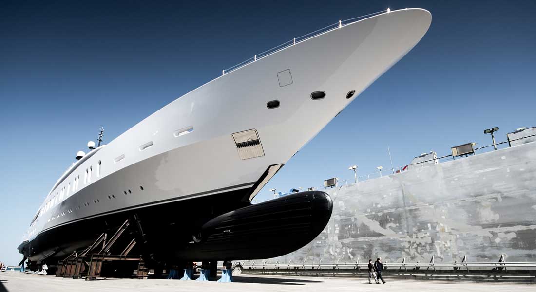 the megayacht, a.k.a. giga yacht, Benetti FB275 at launch; Nick Bischoff says Benetti is a better builder as a result