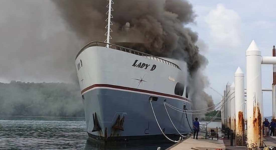 the megayacht Lady D caught fire in Thailand