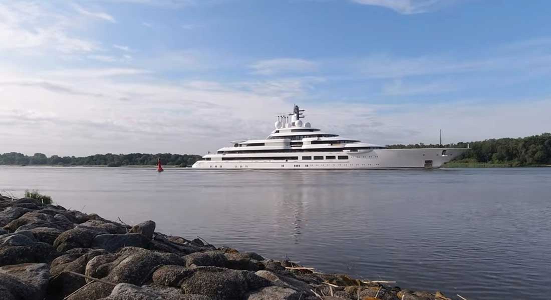 the Lurssen superyacht Project Lightning is seen on sea trials; her real name is Schehezerade