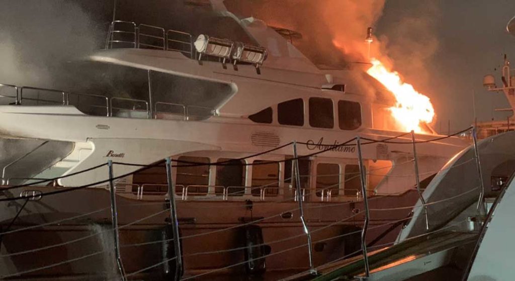 Marc Anthony's megayacht Andiamo; the Andiamo fire caused it to sink