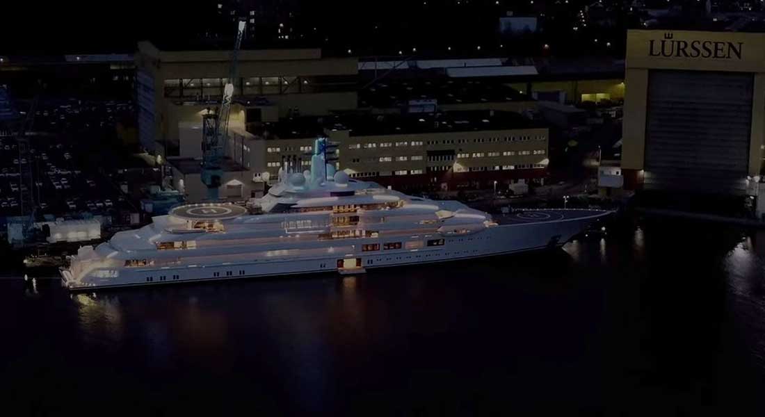the megayacht Project Lightning shows off colorful lighting