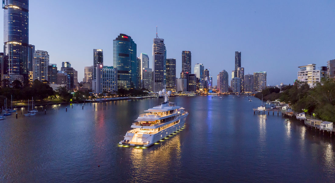 superyacht buoy mooring tests in Brisbane may attract yachts like Aurora, which visited in 2019