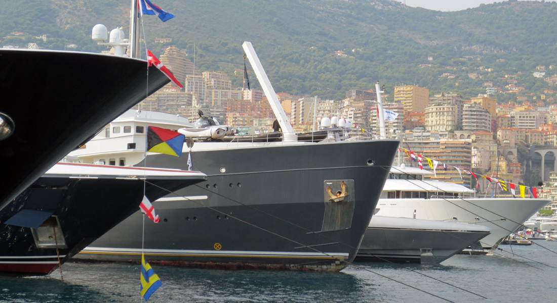 superyacht bows at the Monaco Yacht Show