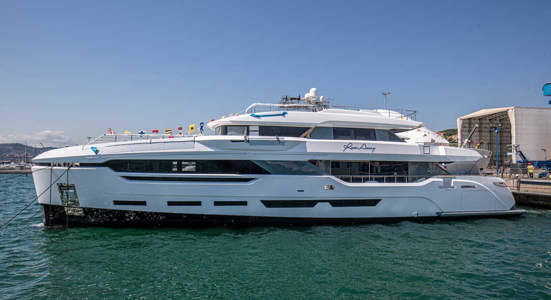 the megayacht Run Away, a.k.a. DOM123, launched at Baglietto in July