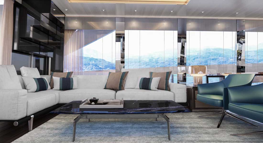 the Van der Valk Modern Flybridge megayacht has three interior decor choices
