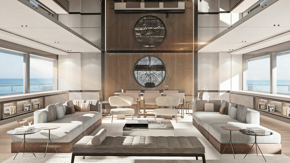 the Codecasa C127 megayacht features interior design by M2 Atelier