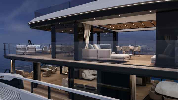 the Mangusta Oceano 39 megayacht makes a lot of use of glass