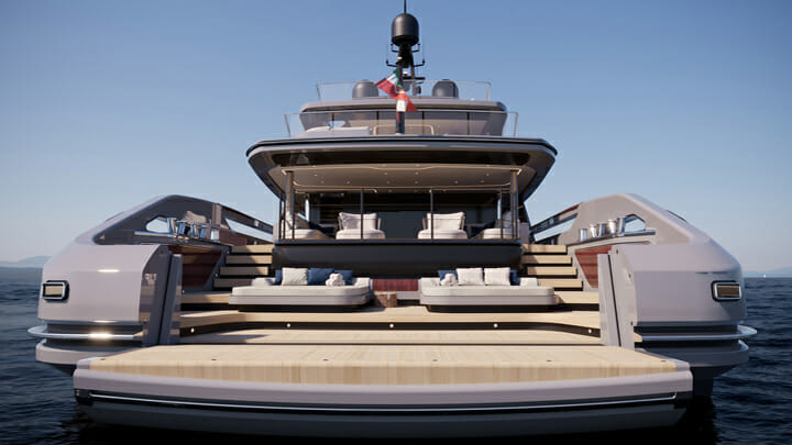 the three-level beach club aboard the Baglietto T52 megayacht