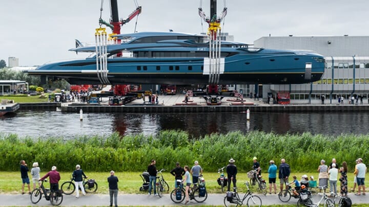 the megayacht Phi finally launched at Royal Huisman after much anticipation
