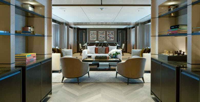 the saloon and dining area aboard the megayacht Moskito