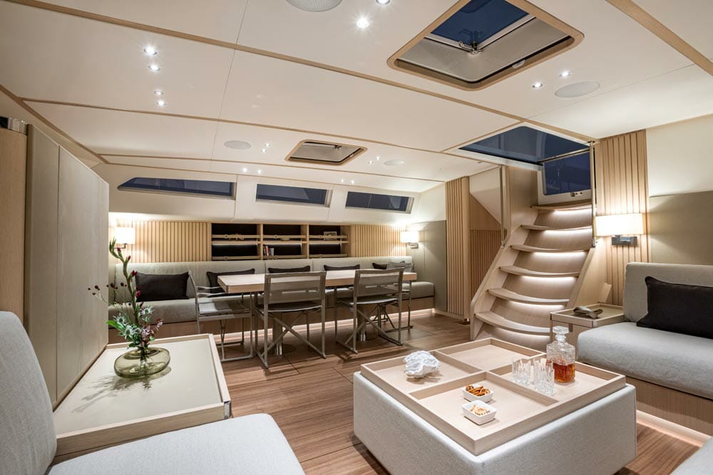the Swan 98 sailing megayacht series offers semi-custom interiors