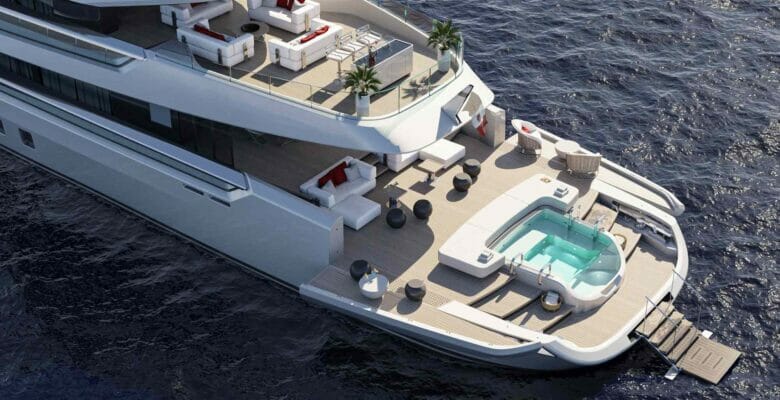 the Columbus Atlantique 47 megayacht beach club