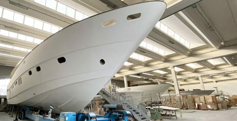 the Filippetti F100 megayacht hull starts