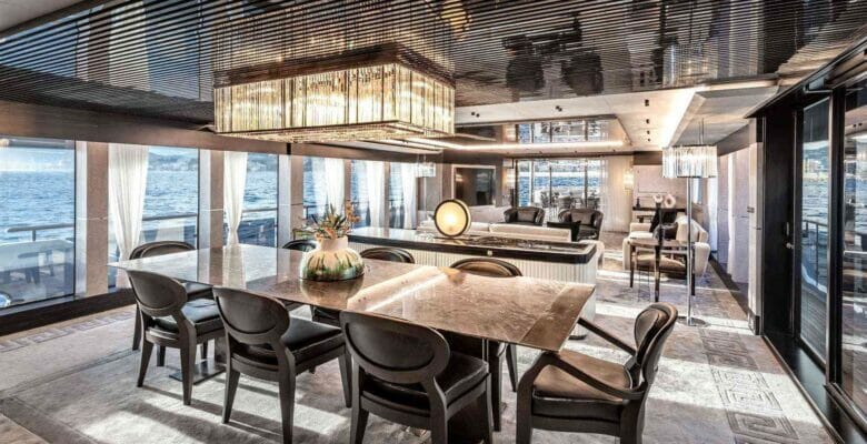 the dining area aboard the small superyacht Numarine 37XP