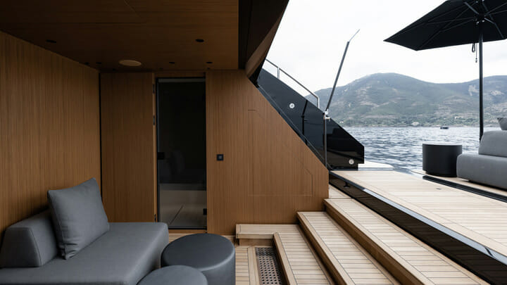 the superyacht beach club aboard Olokun