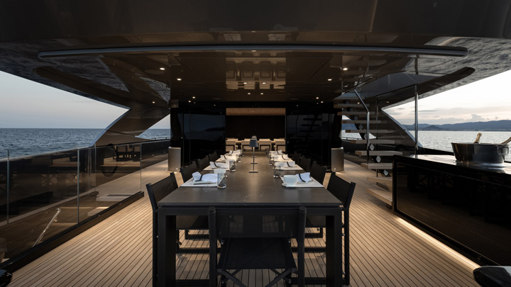 the dining area aboard the megayacht Olokun