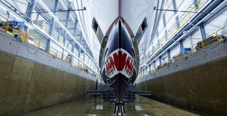 the bulbous bow aboard Project Cosmos is one of the best superyacht shots of 2021