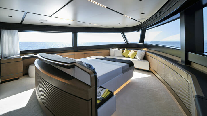 270-degree views from the master suite aboard the megayacht WHY200 from Wally