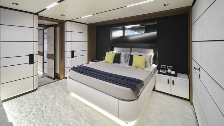 the full-beam VIP stateroom aboard the WHY200 megayacht from Wally