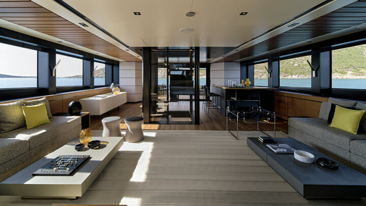 the saloon aboard the small superyacht Wally WHY200