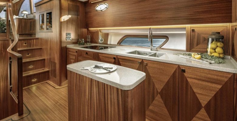 the Vicem 82 Superyacht shows off mahogany paneling
