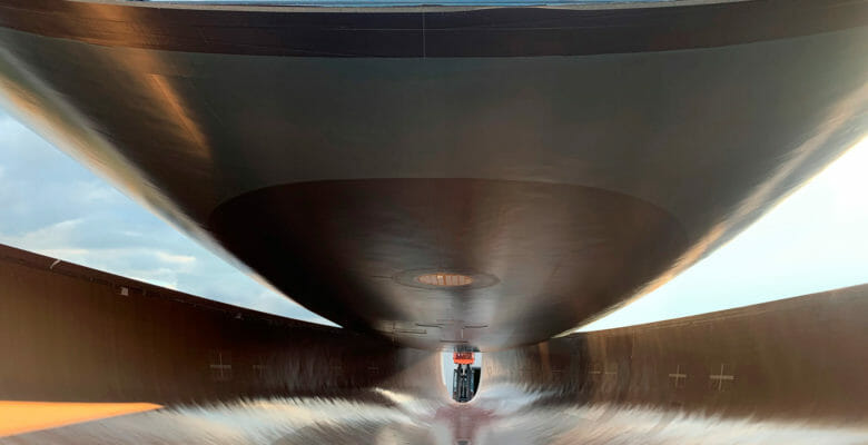 the Wally 101 sailing superyacht hull coming out of its mold