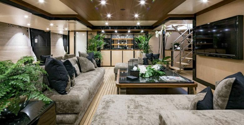 the beach club aboard the Benetti superyacht Triumph
