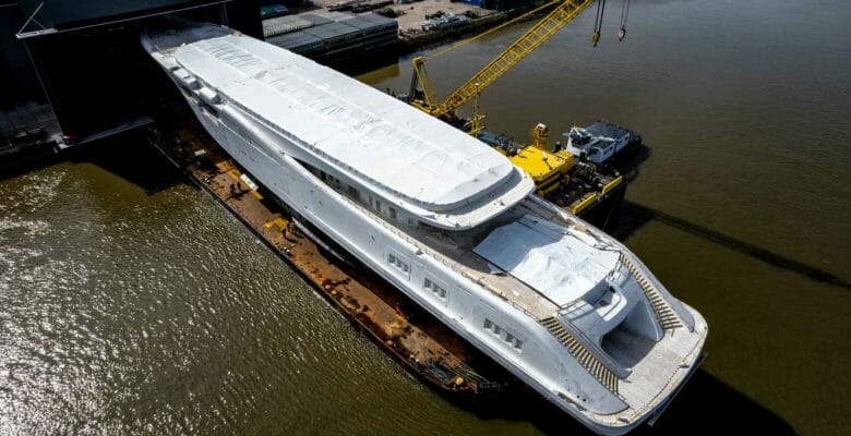 the superyacht Feadship 821 partially built