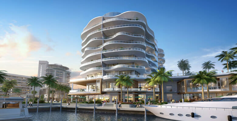 the Residences at Pier Sixty-Six overlook the superyacht marina