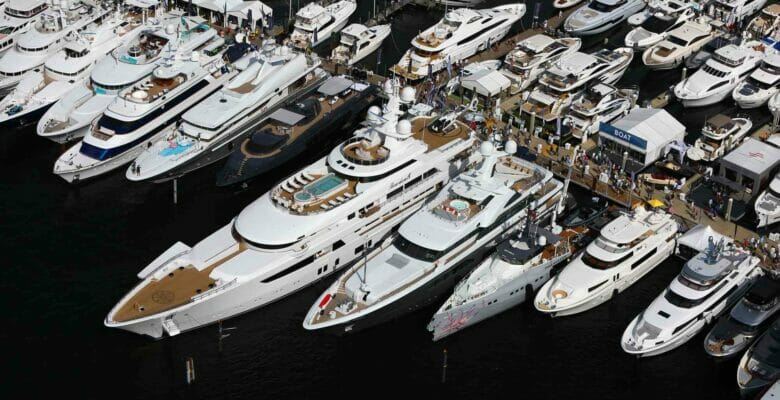 lots of yachts to see at FLIBS; a superyacht traffic jam happens at the end