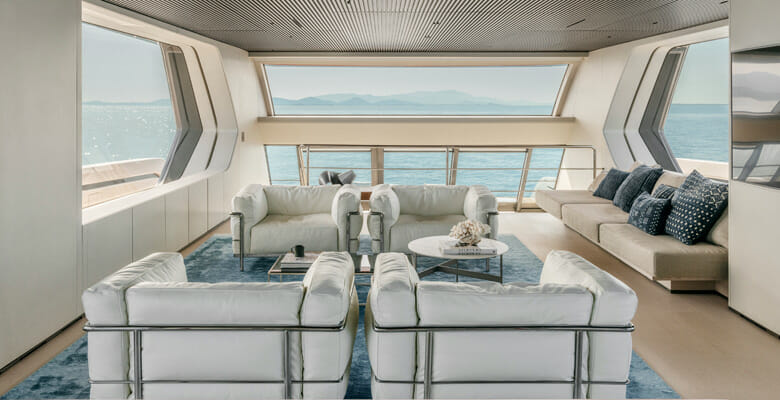 the atrium-like Sanlorenzo SP110 yacht's main deck