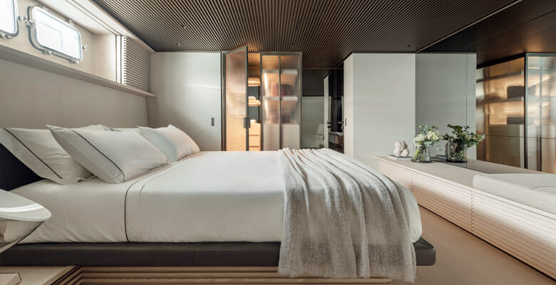 the superyacht master suite aboard the Sanlorenzo SP110