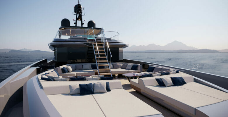 the Baglietto T52 superyacht sunning space