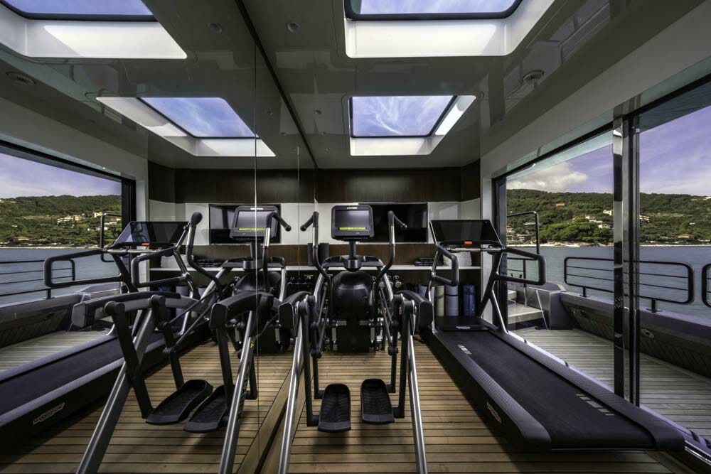 the superyacht gym aboard the Baglietto yacht Enterprise