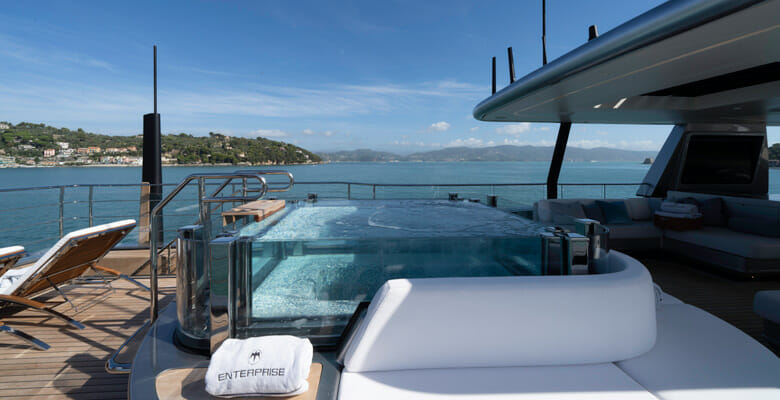 the infinity pool aboard the Baglietto yacht Enterprise
