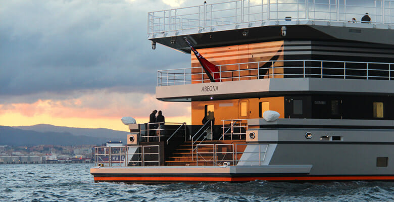 the Damen Yachting support yacht Abeona has a helicopter hangar