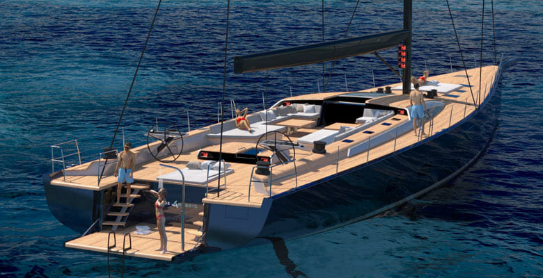the first SW108 Hybrid yacht swimming area