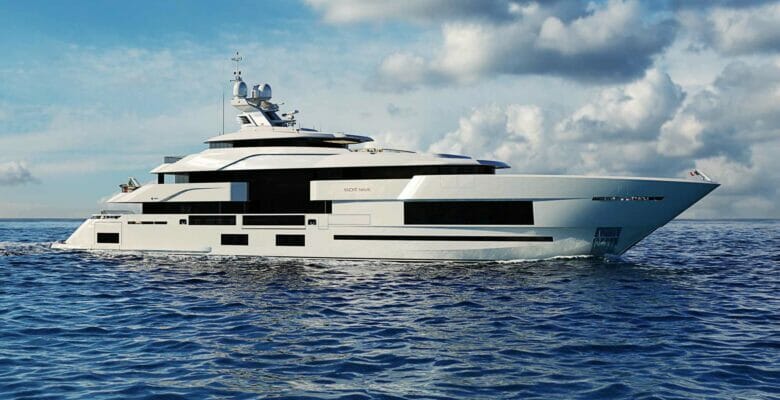 this Admiral GC-Force yacht will have staterooms accommodating an owner’s party of 12