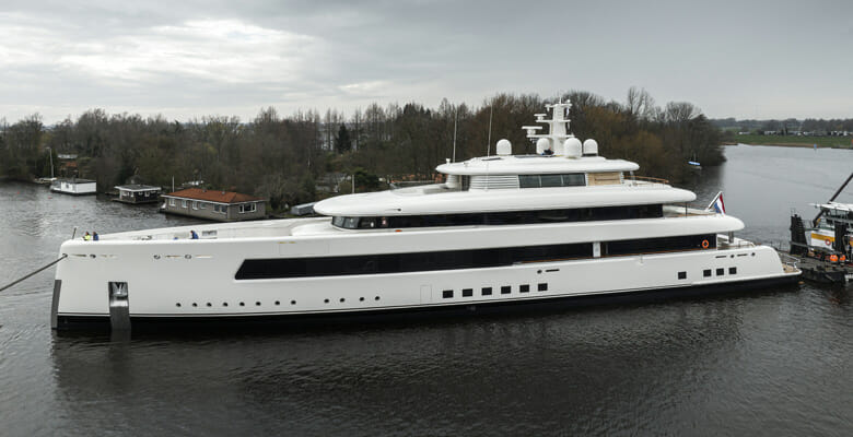 the Feadship 823 yacht launch was in late March