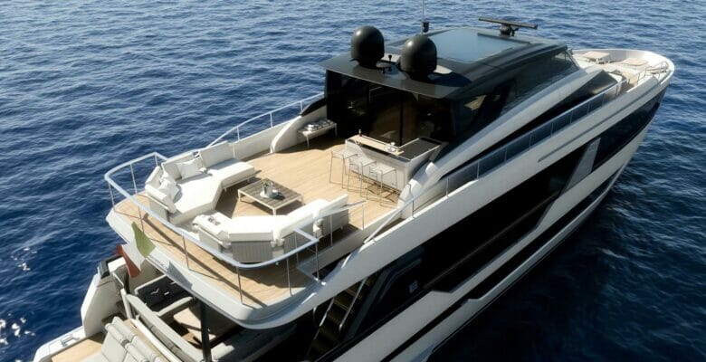 the Ferretti Yachts 1000 Skydeck has a superyacht skylounge
