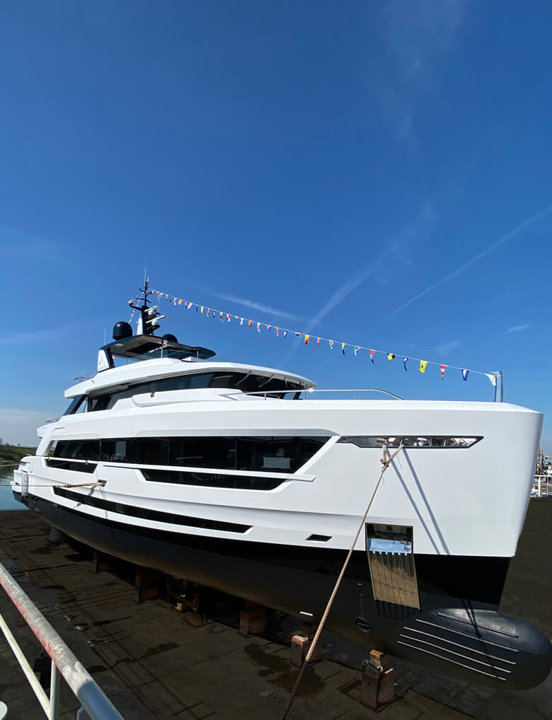 the Ocean King Ducale 120 yacht hull 1 delivery takes place in 2023