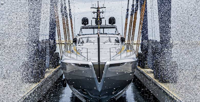 the Pershing 140 yacht hull number 3 launch celebration