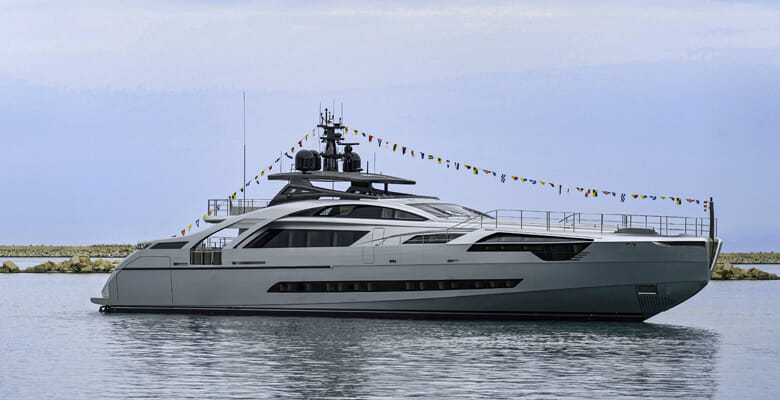 the Pershing 140 yacht hull number 3 launch